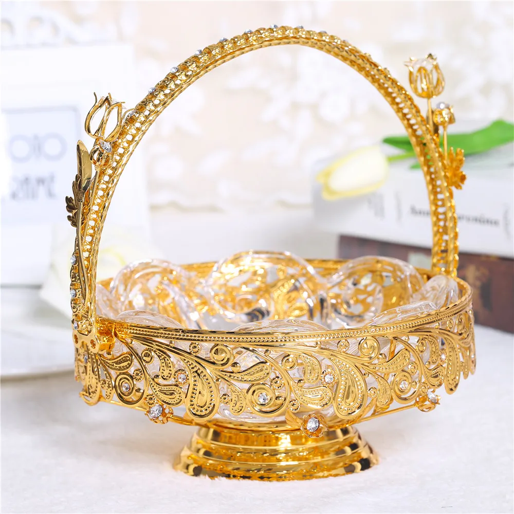 1 шт. ручная работа фруктовая тарелка блестящий золотой фруктовый поднос корзина