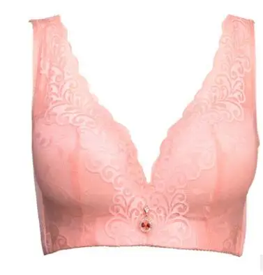 Pink Сексуальный кружевной бюстгальтер с большой чашкой для женщин, беспроводной регулируемый бюстгальтер с пуш-ап, бюстгальтер Sutia размера плюс из бамбукового волокна 95 90 100 C D E - Цвет: Pink
