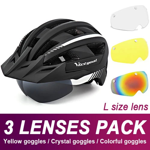 BlackWhite -3PCS L VICTGOAL шлем для горной дороги, велосипедный шлем с солнцезащитным козырьком, очки для мужчин и женщин, велосипедный шлем, задний светильник, магнитные очки, велосипедные шлемы - Цвет: BlackWhite -3PCS L