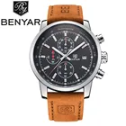 Спортивные мужские часы BENYAR, Кварцевые водонепроницаемые часы с кожаным ремешком и секундомером в стиле милитари