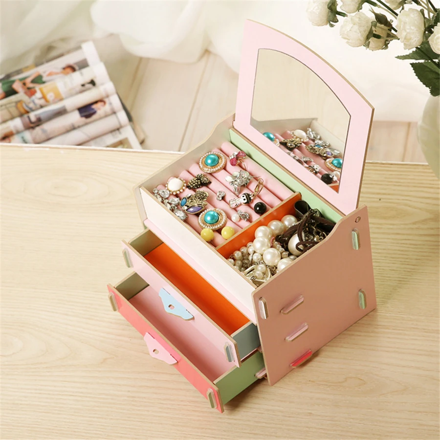 Творческий 3 Слой Высокого Качества Деревянные Макияж Организатор Косметика Для