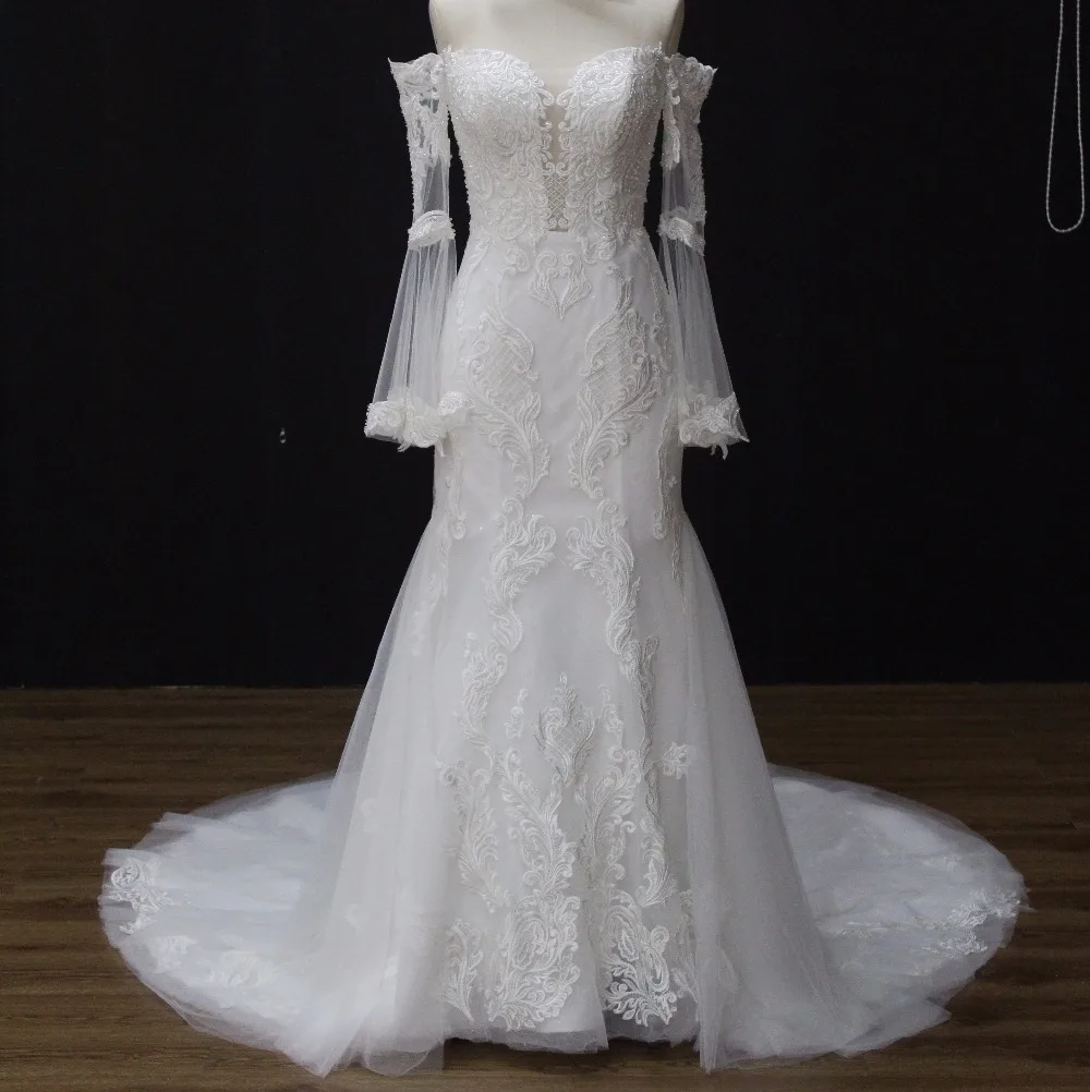 CloverBridal высокое качество 2017 популярное платье русалка 3D кружева полные рукава в