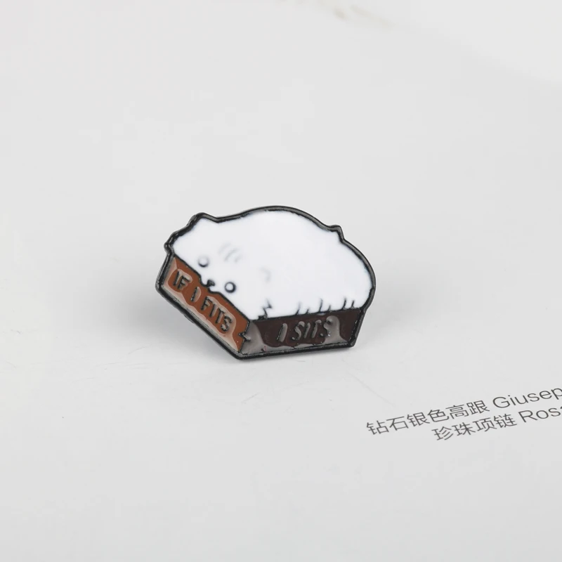 cute Cat brooch Lovely Lazy In Box IF I FITS SITS Hard Enamel Cartoon Animal Brooches Lapel badges Pins | Украшения и аксессуары