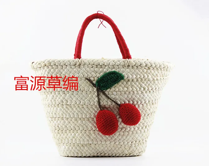 

Cherry Female Summer Sand Beach Vacation Holiday Straw Sweater Bag A2884