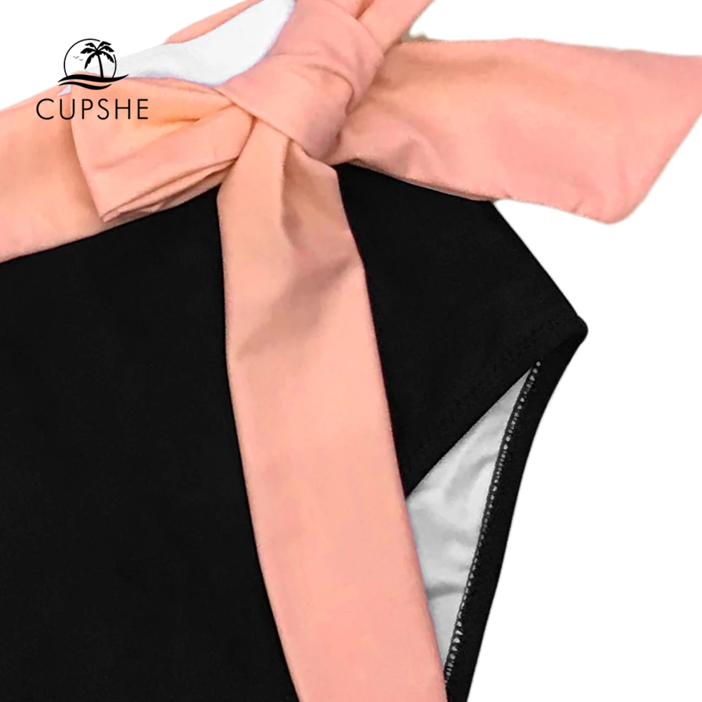 CUPSHE розовый и черный цветной блок Холтер цельный купальник женский вырез