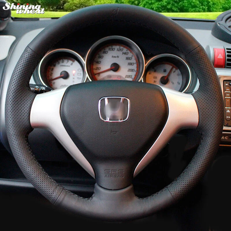 Блестящая Пшеница сшитый вручную черный кожаный чехол на руль для Honda Old City Fit