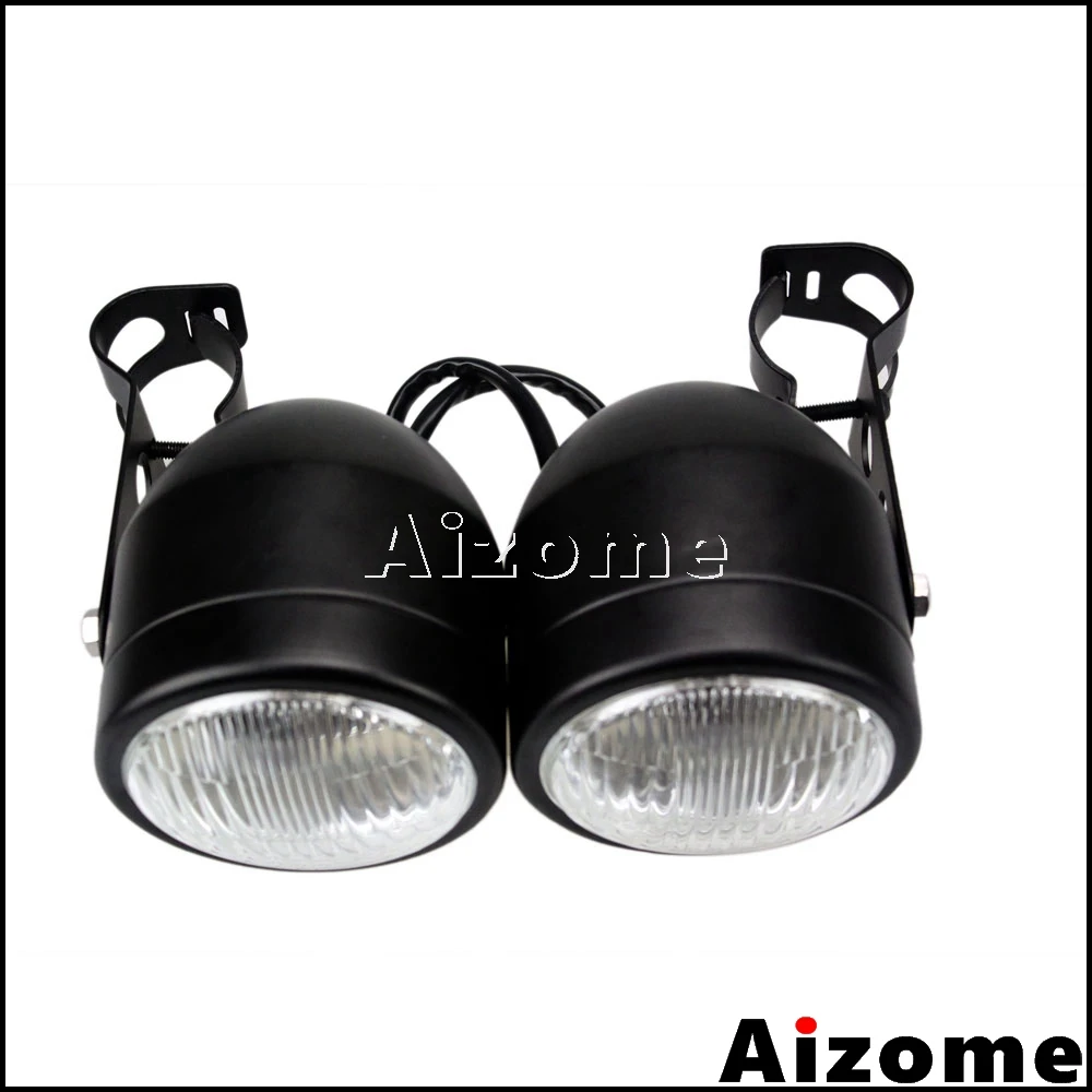 12V H4 35/35W Street Bikes Twin Headlights W/Bracket Retro Universal Motorbikes Dual Headlamp For Harley Bobber Cafe Racer Honda - купить по
