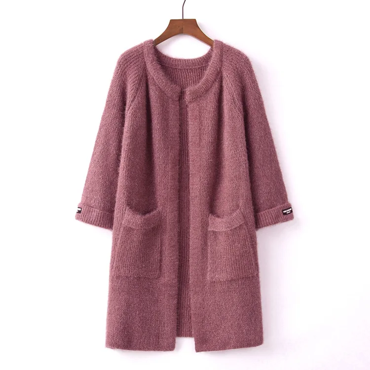 OMCHION Casaco Feminino зимняя одежда для женщин, однотонный длинный кардиган с карманами, повседневный корейский свитер из мохера, пальто, вязаная одежда LP133