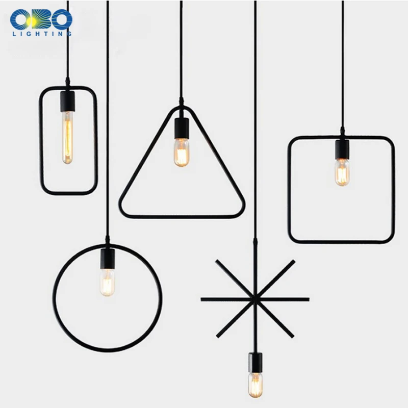 Винтажная черная металлическая подвесная лампа геометрической формы внутреннее
