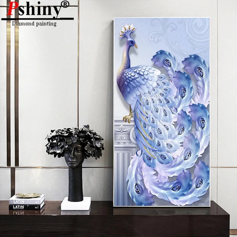 PSHINY DIY 5D алмазная вышивка продажа светло голубые картины с изображением павлина
