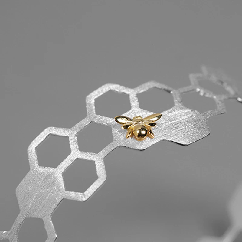Lotus Fun Real 925 Sterling Silver Natural Handmade Fine Jewelry Creative Honeycomb Home Guard Bangle for Women Bijoux | Украшения и