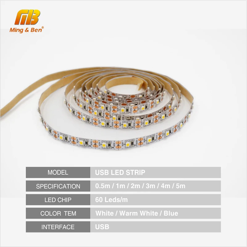 Светодиодная лента SMD3528 USB кабель высокой мощности светильник DC5V 0 5 м 1 2 3 4 лампа