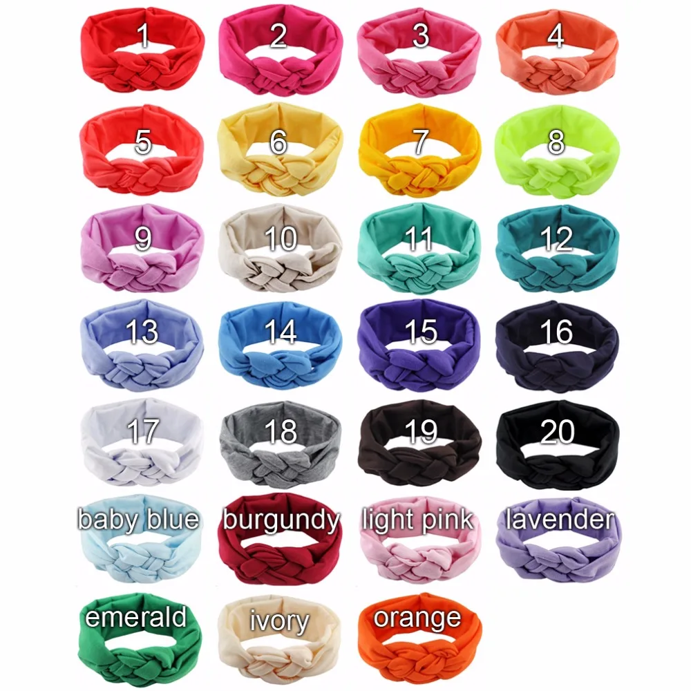 10 шт./лот шикарная плетеная однотонная хлопковая повязка на голову с узлом для