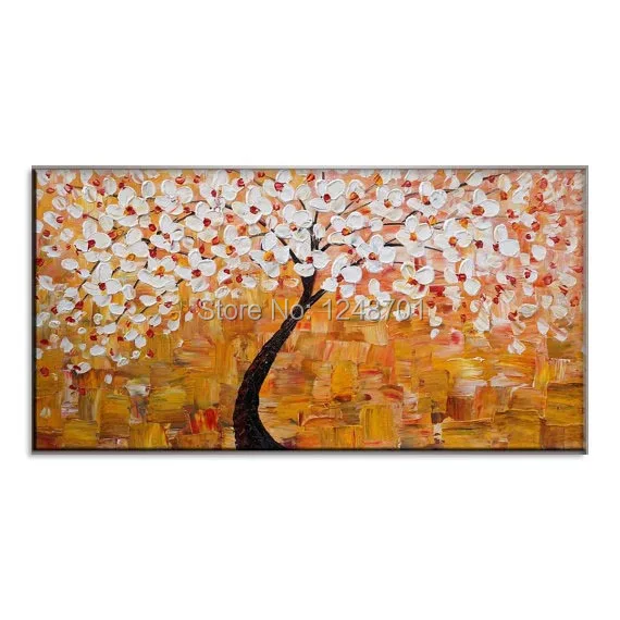 

Modern art white flower tree oil painting palette knife canvas art textured flower oil paing