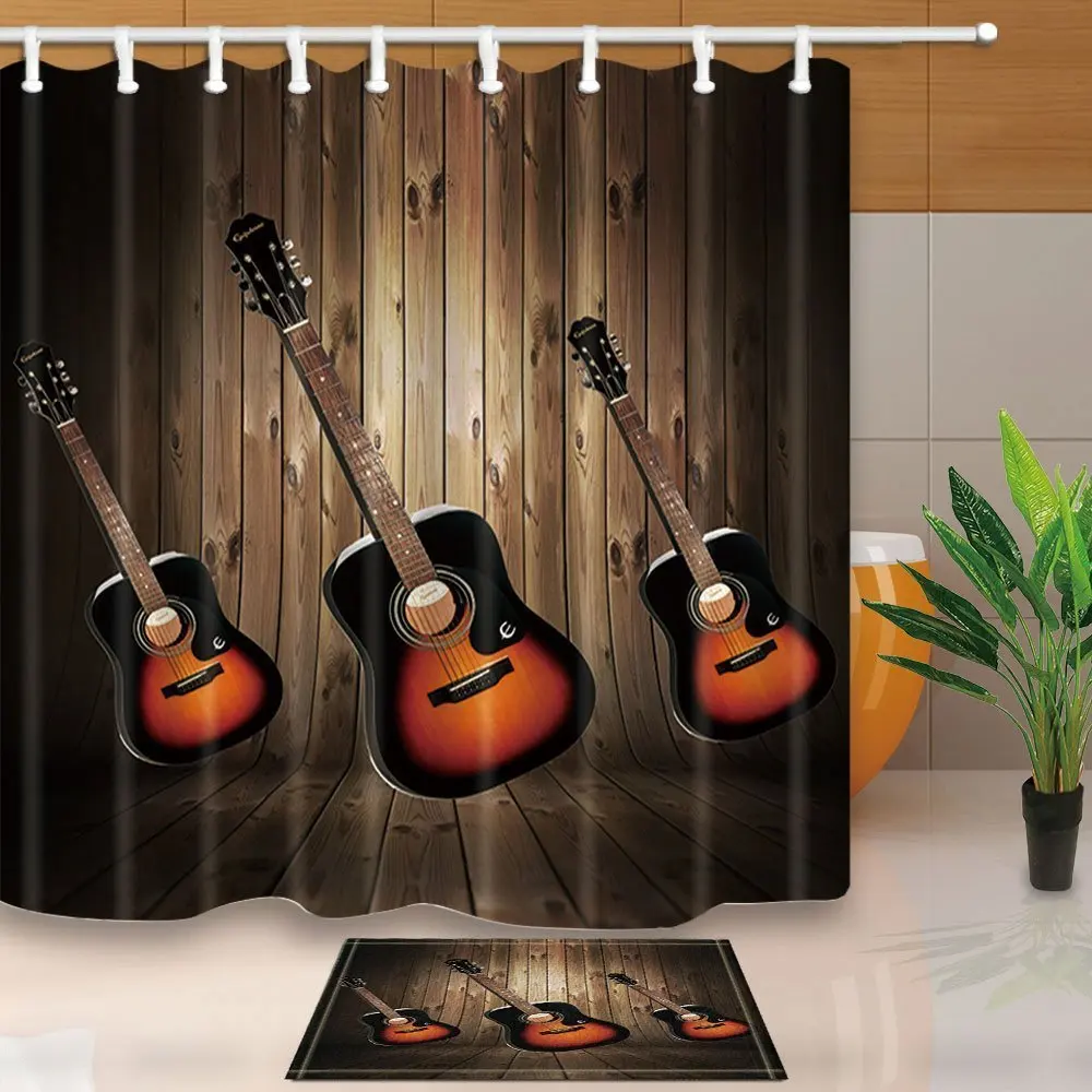 Western Decor три гитарных музыкальных инструмента против ретро деревянной доски 69X70in