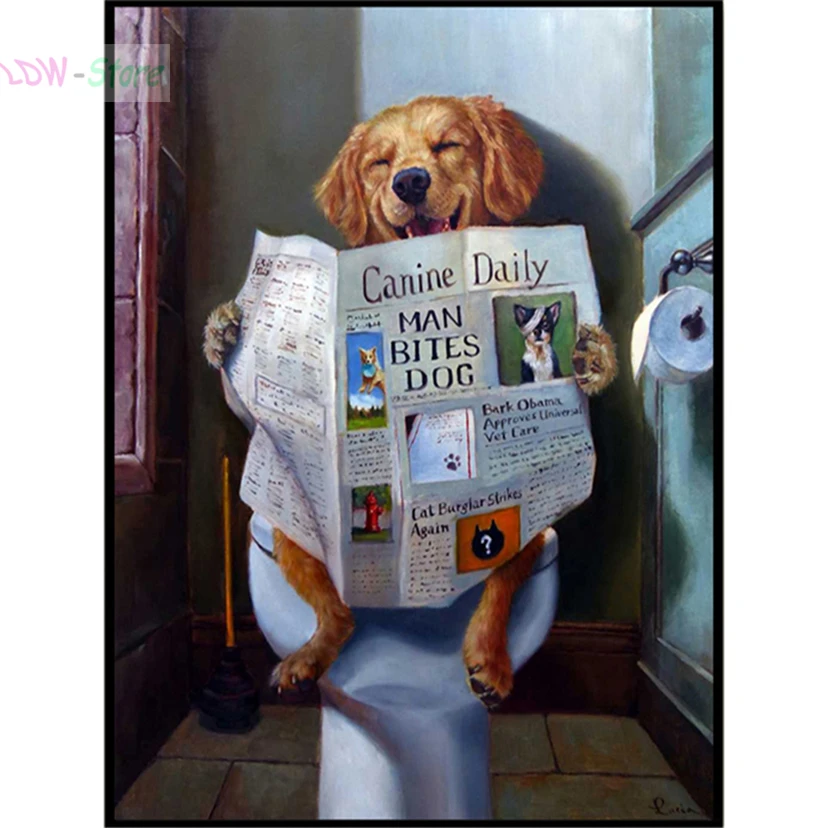 

New arrival Diamond Embroidery 5D DIY Full Drill Diamond Painting Cartoon Dogs on the toilet Cross Stitch Mosaic gift HT022