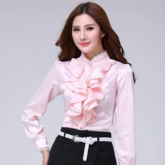 Pink shirt Naviu, новая мода, blusas mujer de moda,, женская одежда, длинный рукав, рубашка с оборками, плюс размер, топы, для офиса, для девушек, официальные блузки - Цвет: Pink shirt
