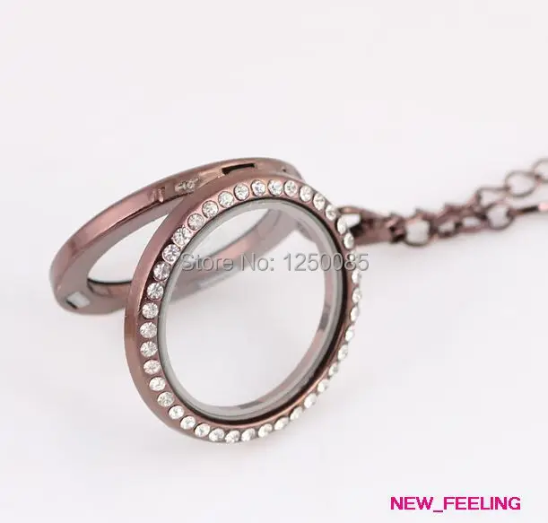 Круглый Магнитный стеклянный медальон с памятью коричневого цвета и стразами