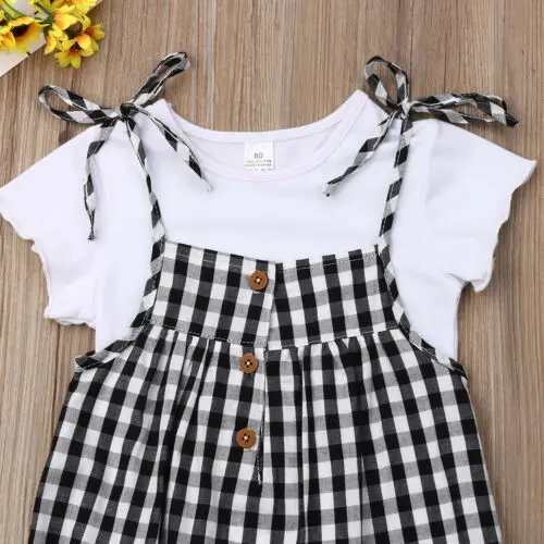 Новинка детская футболка в клетку для маленьких девочек комбинезон комплект