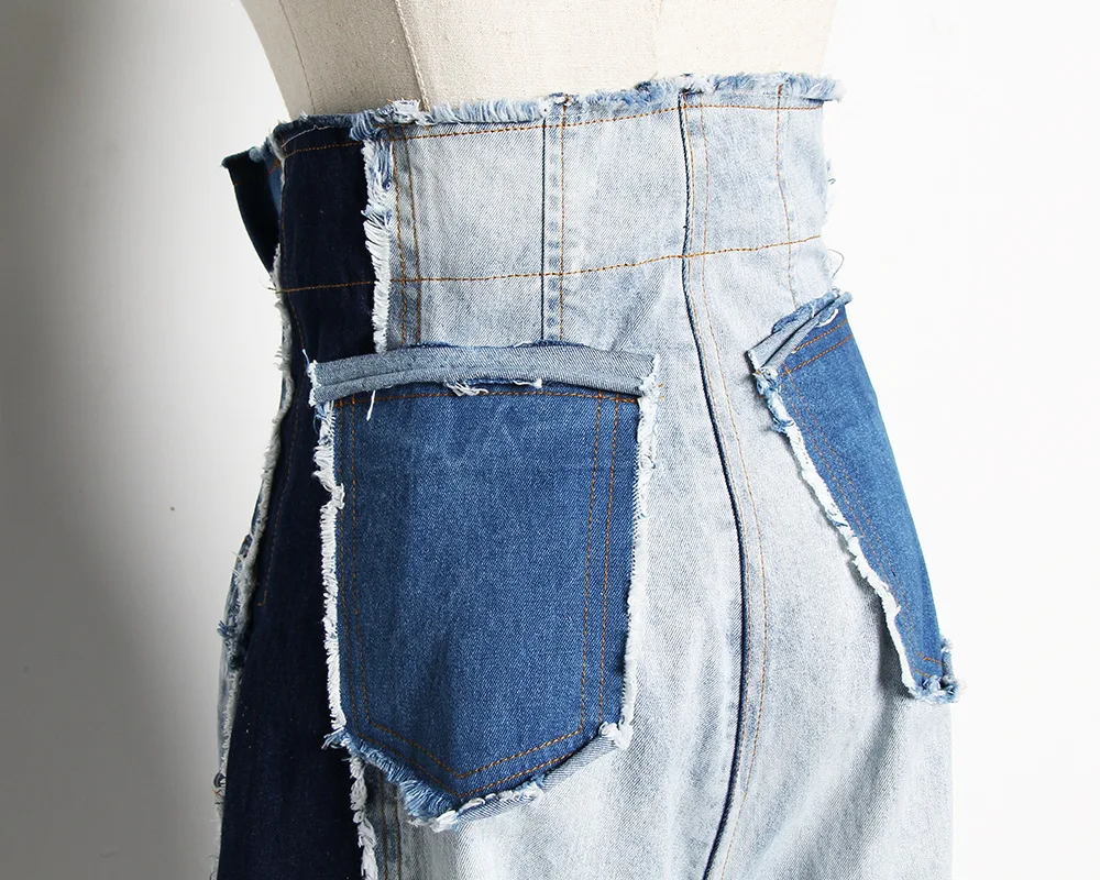 Сшитые джинсы 2019 весна новые ультра высокая талия хит цвет широкие женские