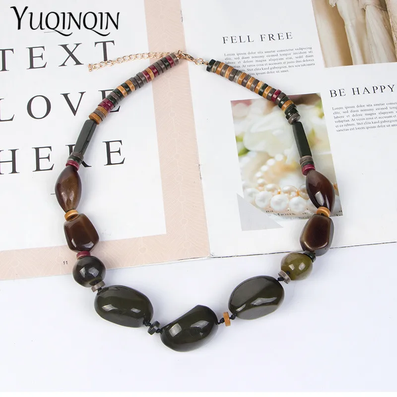 

Long Big Acrylic Resin Bead Chains Fashion Necklaces Women Geometric Stone Pendant Designer Necklace Vintage Jewelry Wholesale