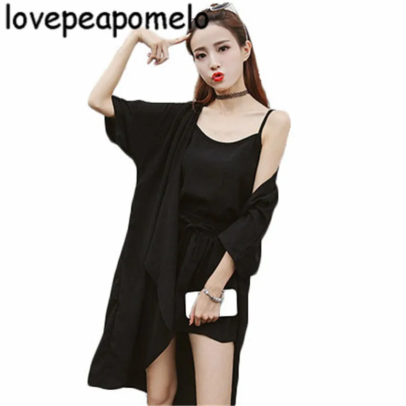 2018 spring and summer women's short-sleeved long-sleeved cardigan sling wide leg pants loose large size fashion suit 5XL D202 |