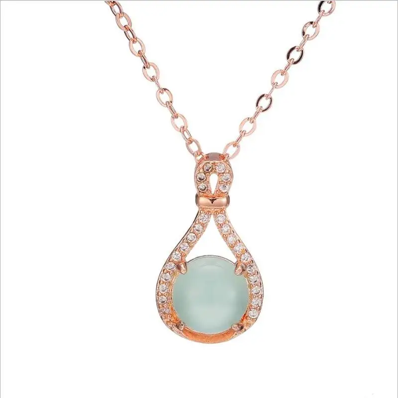 

Everoyal Fashion Women Silver 925 Necklace Jewelry Girls Charm Rose Gold Crystal Green Female Clavicle Necklace For Mother' Gift