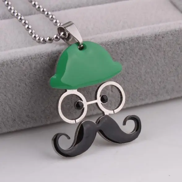 Разноцветный борода шляпа подвеска с очками бусины для ожерелья цепь мужчин 316L