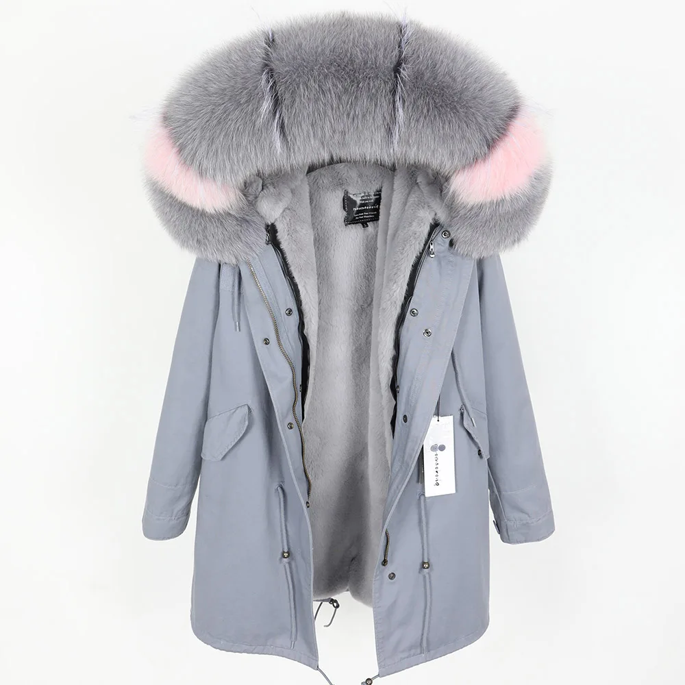 

Real fox fur collar winter warm women's jacket detachable padded and velvet lined long section Parker coat