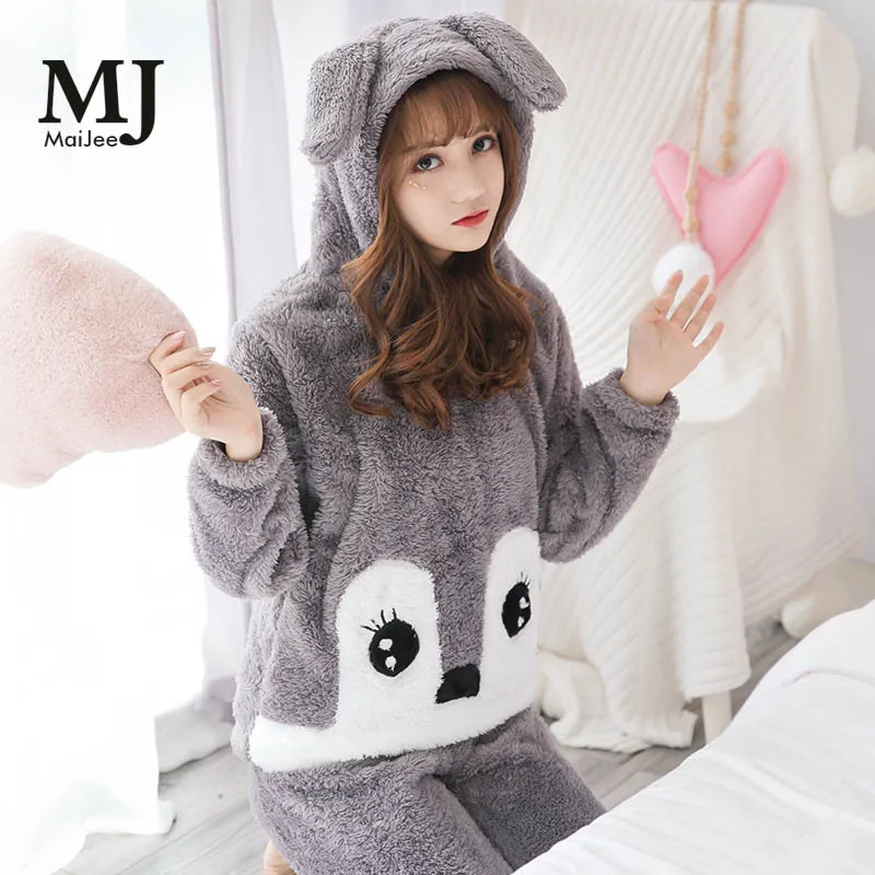 

MJ027A Pink Pyama Woman Pajamas Flannel Pijamas Mujer Pigiama Donna Cute Pyjamas Women Pajama Set Pijama Mujer Pyjamas Feminino