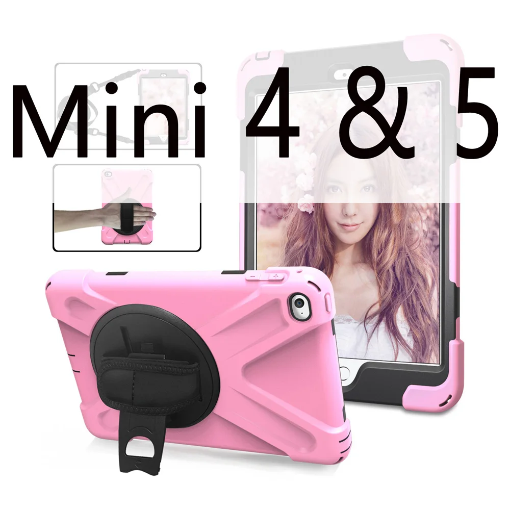 Противоударный чехол для ipad mini 1 2 3 4 детей/ipad mini 5 чехол с подставкой и ремешком на руку силиконовый безопасный Чехол для детей - Цвет: Pink