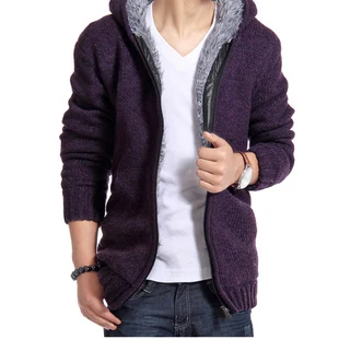 Shanghai Story Warm Thick Velvet Cashmere Men Winter Cardigan zipper Tops Man Casual Hoodie Sweatshirt Knitwear Big size 5 color