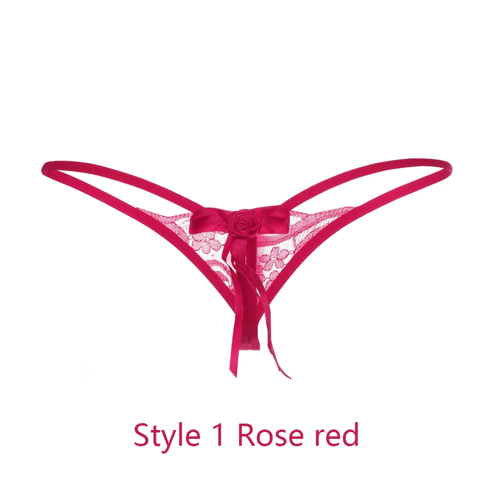 1-Rose red Новинка, сексуальные эротические стринги, женские трусики, нижнее белье, жемчужное кружево, цветочный рисунок, сексуальное нижнее белье, низкая талия Бесшовные трусы, нижнее белье - Цвет: 1-Rose red
