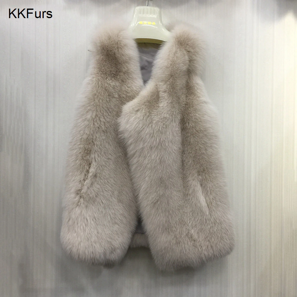 JKKFURS 2021 Новый Модный Зимний толстый теплый жилет из натурального Лисьего меха