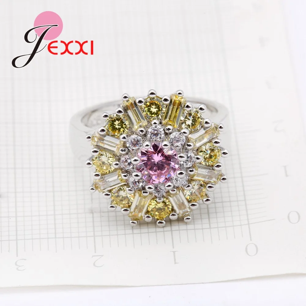 

925 Sterling Silver Engagement Ring for Women Wedding Band Zircon Gold&Pink&Clear Color zircon crystal Rings for Women