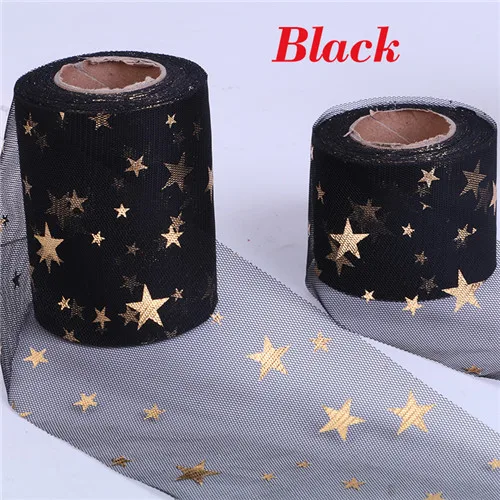 Black 6 см/10 см* 25 ярдов блестящая Звезда, тюль, мягкий рулон, пачка, свадебная декоративная органза, лазер, сделай сам, товары для дня рождения - Цвет: Black