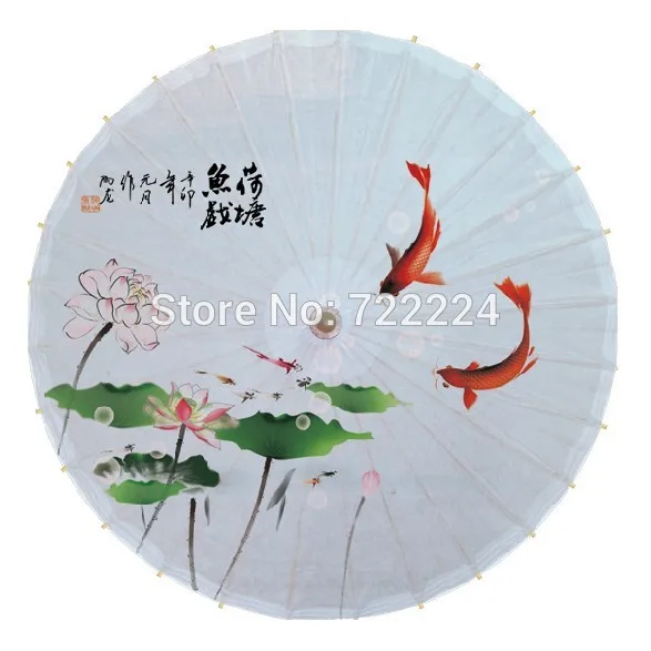 

Free shipping Dia 50cm chinese handmade craft oiled paper umbrella lotus with fish waterproof parasol dance props umbrella