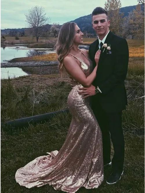 Robe De Soiree Русалка вечернее платье длинное Спагетти ремни v-образным вырезом блестками элегантное торжественное платье с разрезом сбоку vestido de festa
