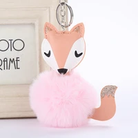 cute girls fluffy rabbit fur ball pompom fox keychain women fur pompon key chain on bag car trinket jewelry female party gift