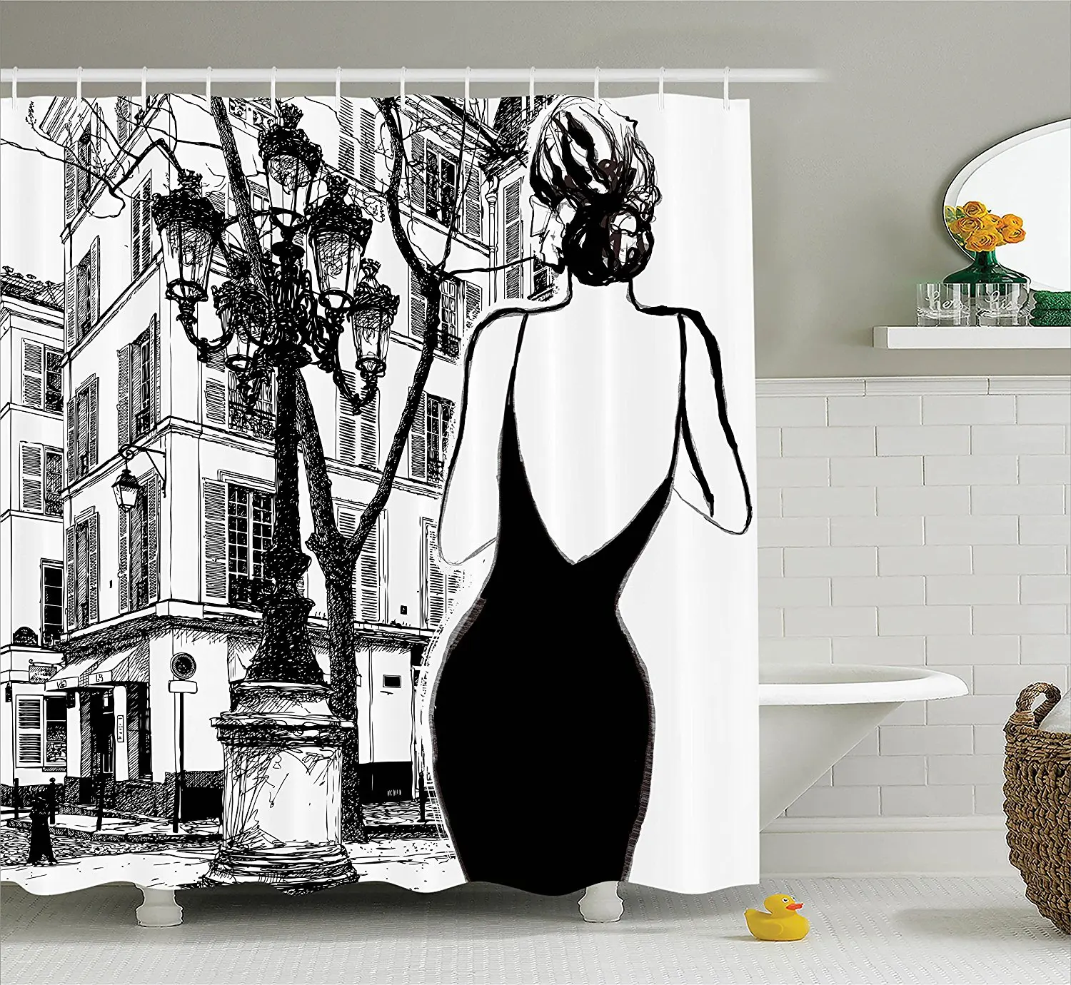 Домашний декор с памятью занавески для душа женщин на улице Парижа старый