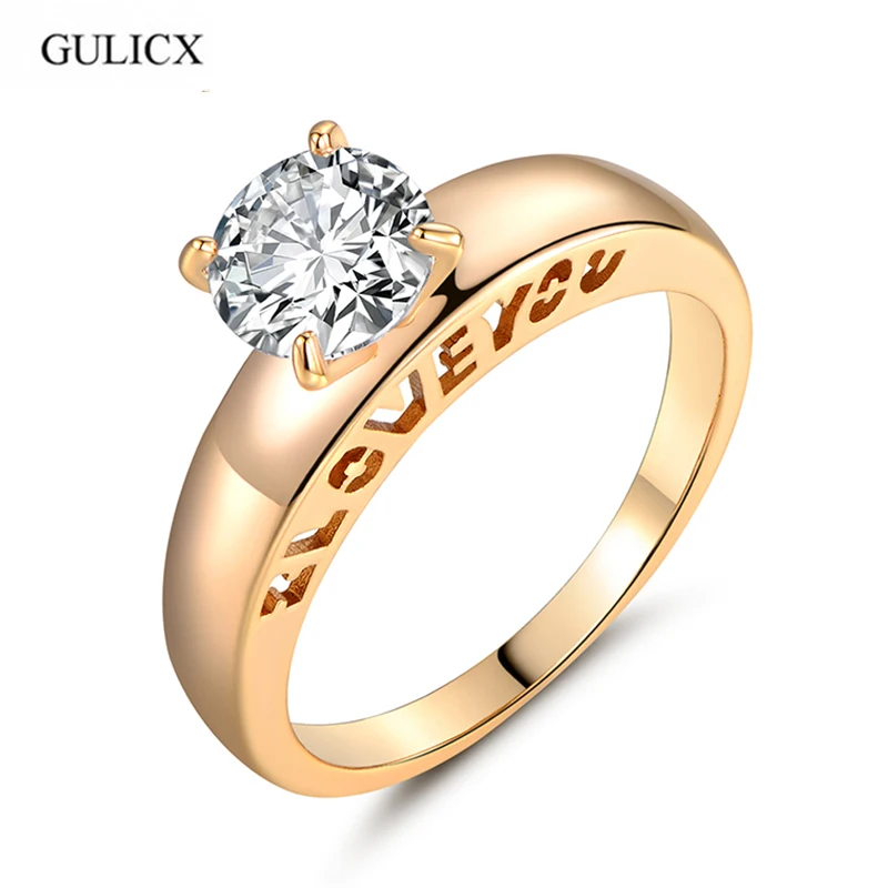 Женское кольцо GULICX Золотое с коробкой и круглыми кристаллами R127 | Украшения