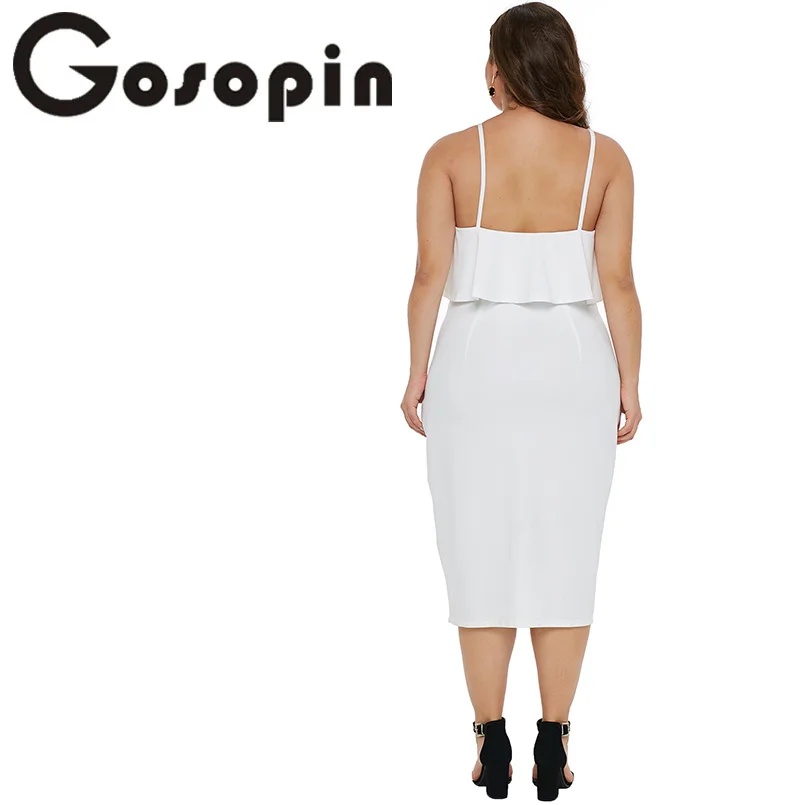 Gosopin Slit Plus Size Dress Ruffle Sexy Women Summer 2019 Elegant Party Ladies Fashion Spaghetti Strap Dresses LC610931 | Женская