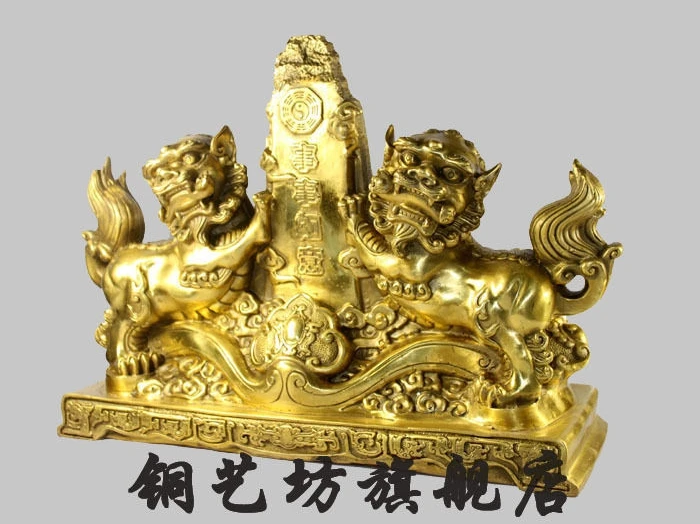 16 &quotChinaFengshui Главная Дверь Guardion Лев Foo Фу Собака Бронзовая Статуя Пара|statue bronze|statue