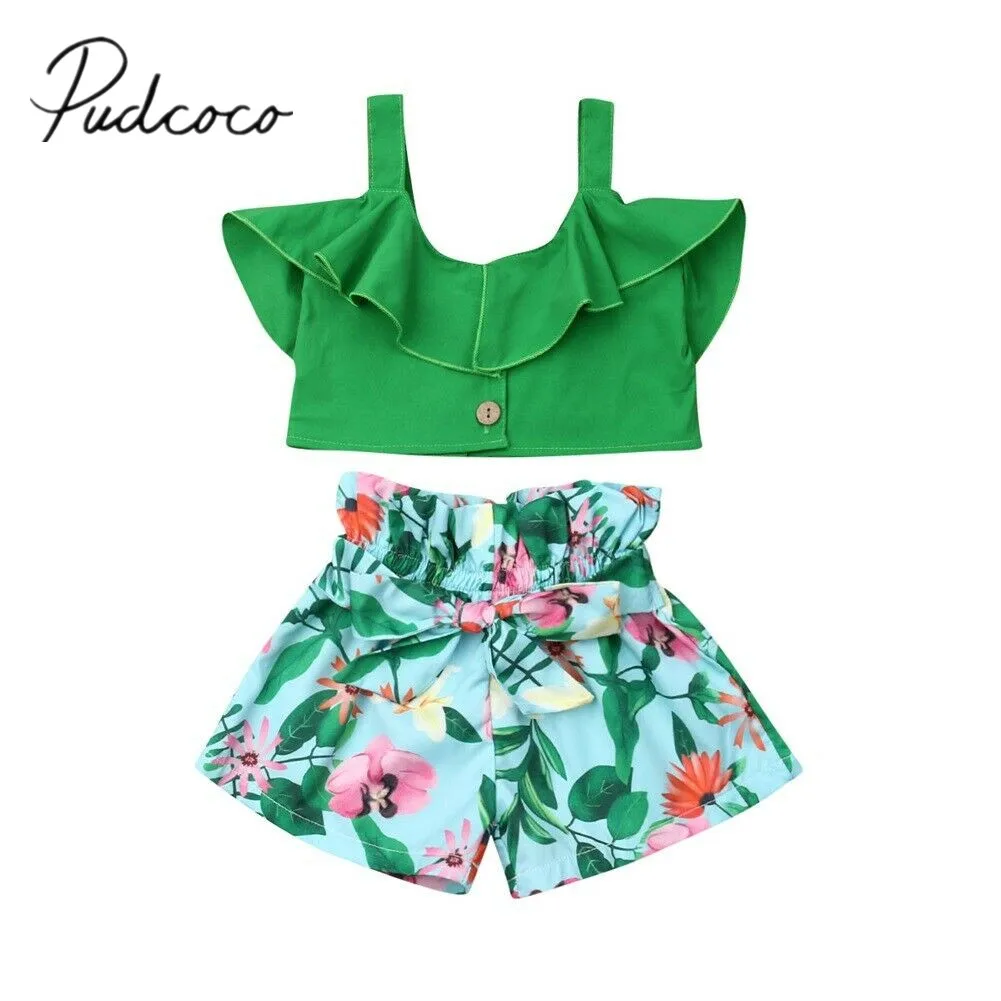 2019 летняя одежда для малышей комплекты одежды маленьких девочек зеленый жилет