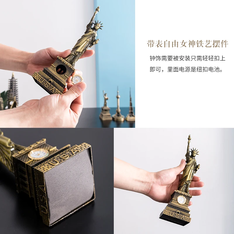Mini Metal Iron Paris Tower Statue of Liberty Big Ben Models Home Decoration Crafts Building Cafe Living Room Office Figurine