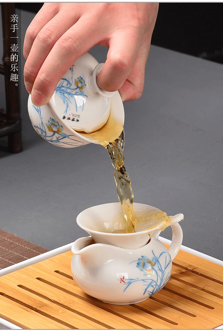 Китайский чайный сервиз Gaiwan голубой и белый фарфор Чайный набор кунг-фу Супница керамическая чашка для чая здоровье чайный горшок чайная чашка мастер чашки
