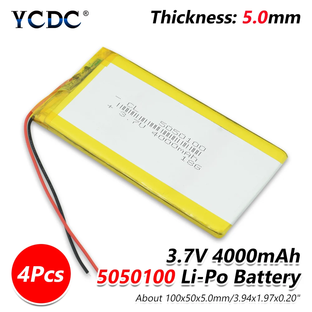 5050100 4000mAh 4pcs Размер 5050100, 3,7 в, 4000 мА/ч, литий-ионные элементы, литий-полимерная аккумуляторная батарея для ноутбука, КПК, портативные pos-устройства - Цвет: 5050100 4000mAh 4pcs