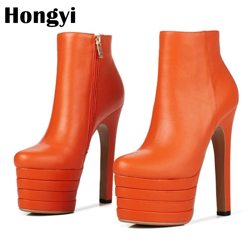 

Fashion Thick Platform 15cm High Heel Women Winter Boots Side Zipper Bota