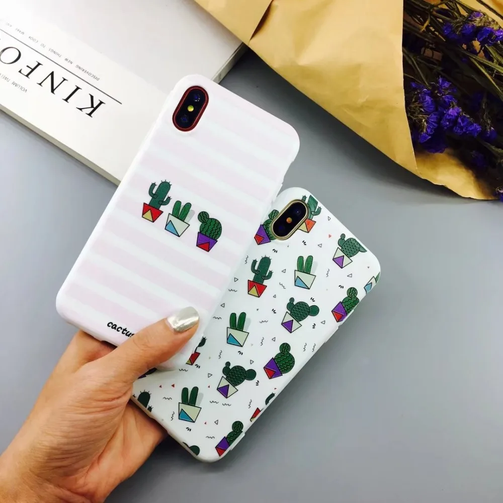 BUNA корейский Модный Полосатый чехол для телефона в форме кактуса Apple Iphone X 8 6 6s 6plus