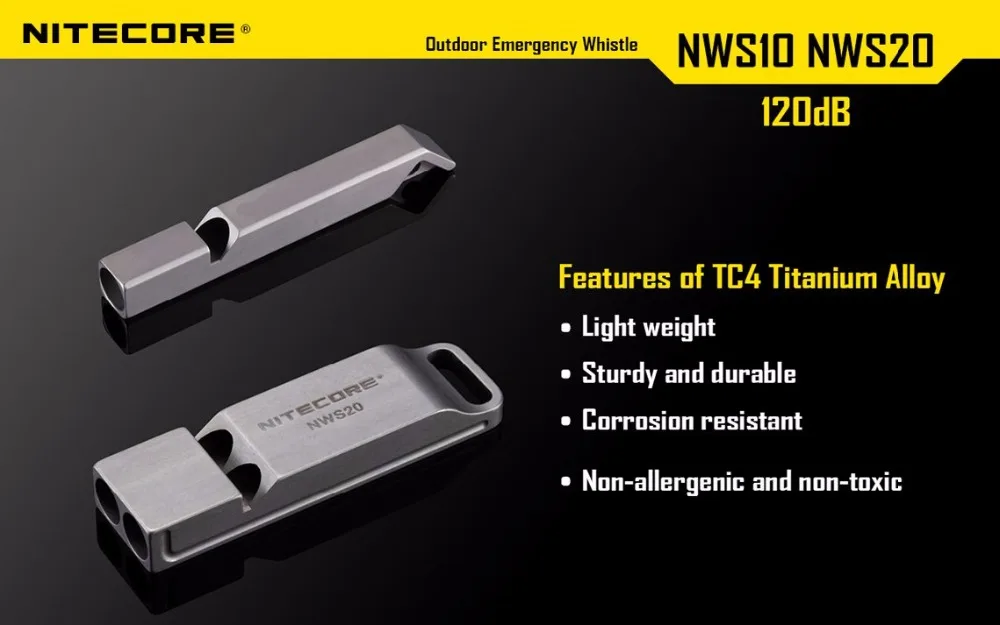NITECORE NWS10 NWS20 наружный аварийный свисток полированный титан сплав 120 децибелы